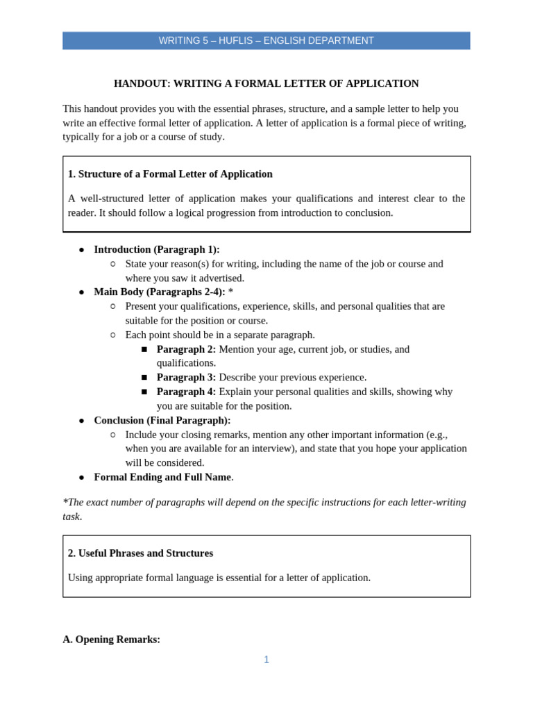 Formal Letter of Application Guide | PDF