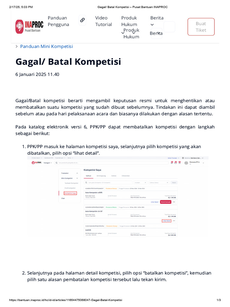 Cara Membatalkan Kompetisi INAPROC | PDF