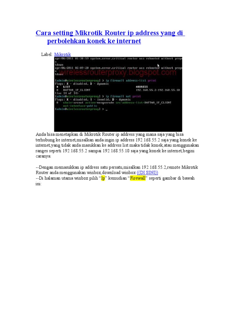 Cara Setting Mikrotik Router Ip Address Yang Di Perbolehkan Konek Ke ...