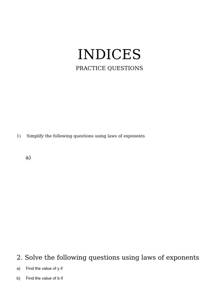 Exponent Laws Practice Questions | PDF
