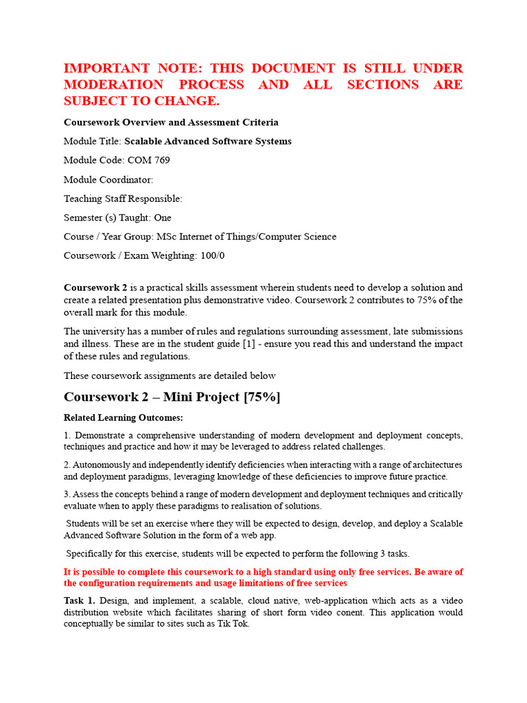 Scalable Software Systems Coursework Guide | PDF