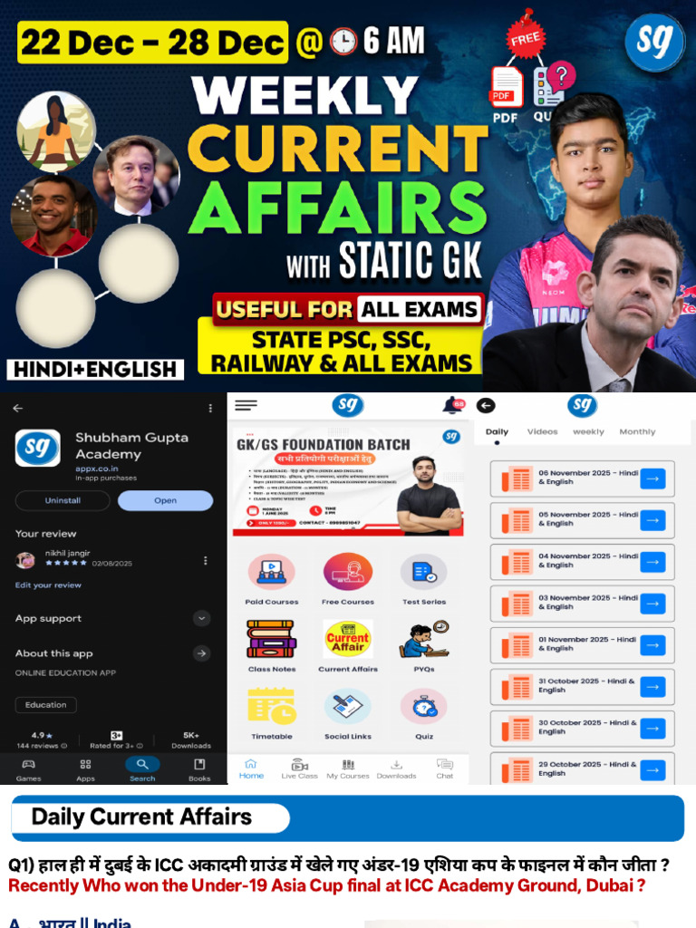 Weekly 22 - 28 December 2025 Current Affairs | PDF