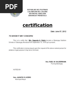 Certification