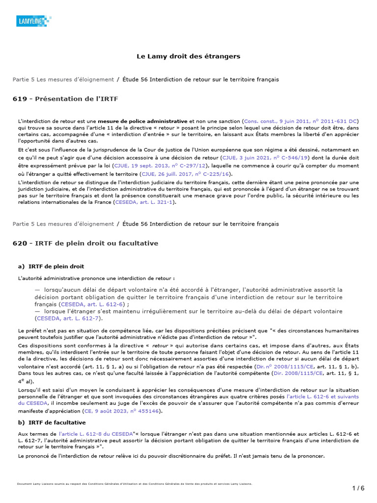 Interdiction de retour en France : règles et durée | PDF | Loi ...