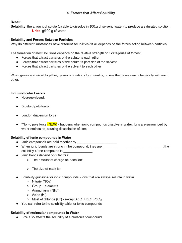 Factors Influencing Solubility Explained | PDF | Solubility | Solvation