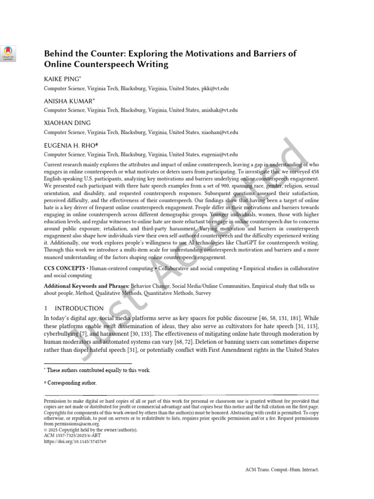 Online Counterspeech: Motivations & Barriers | PDF | Cyberbullying ...