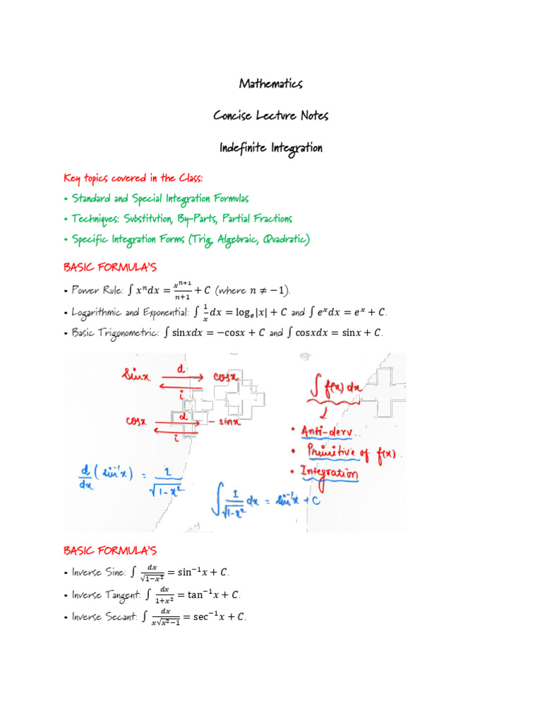 Indefinite Integration Techniques and Formulas | PDF | Trigonometric ...