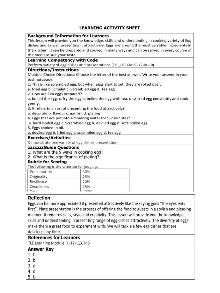 Sample Learning Activity Sheet | PDF