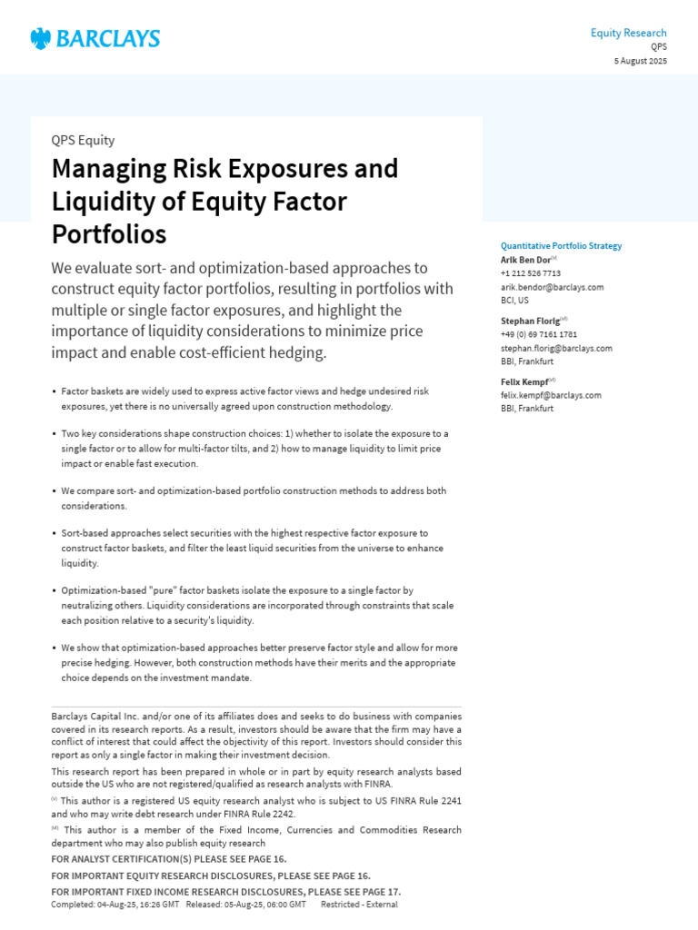 Managing Equity Factor Portfolio Liquidity | PDF | Financial Risk ...