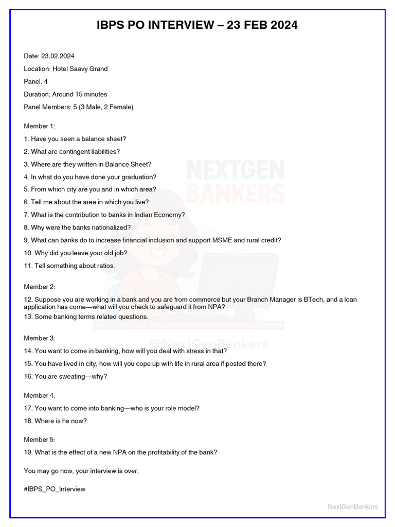 IBPS PO Interview Experience 23Feb2024 | PDF