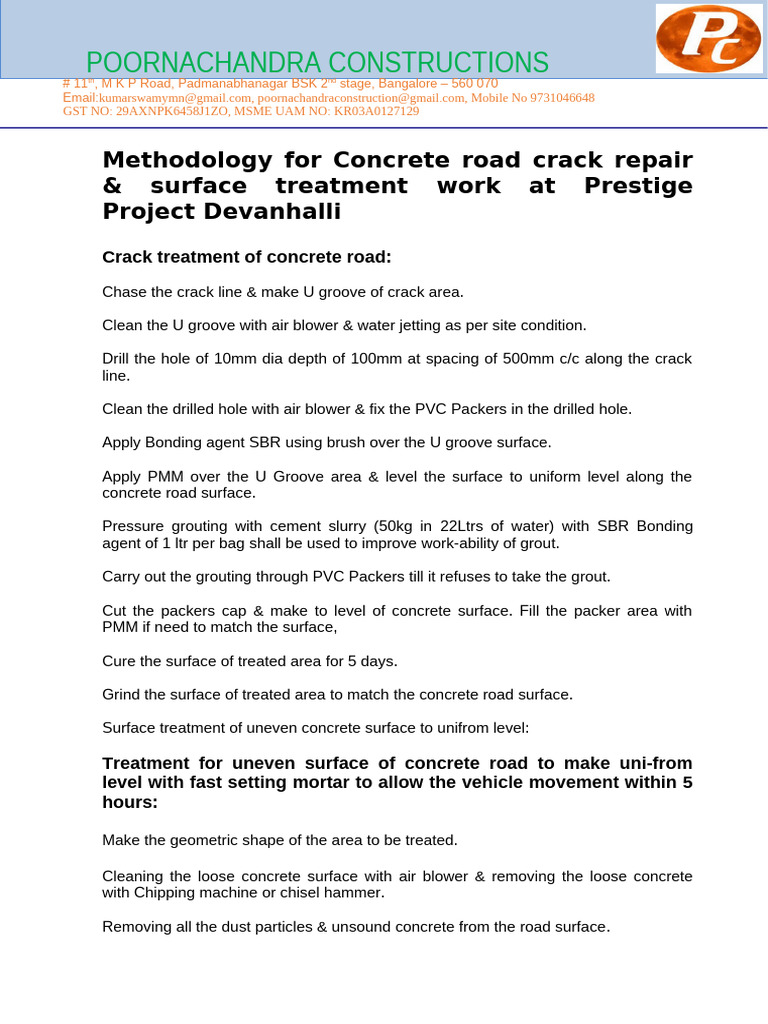 Concrete Road Crack Repair Methodology | PDF | Concrete | Road