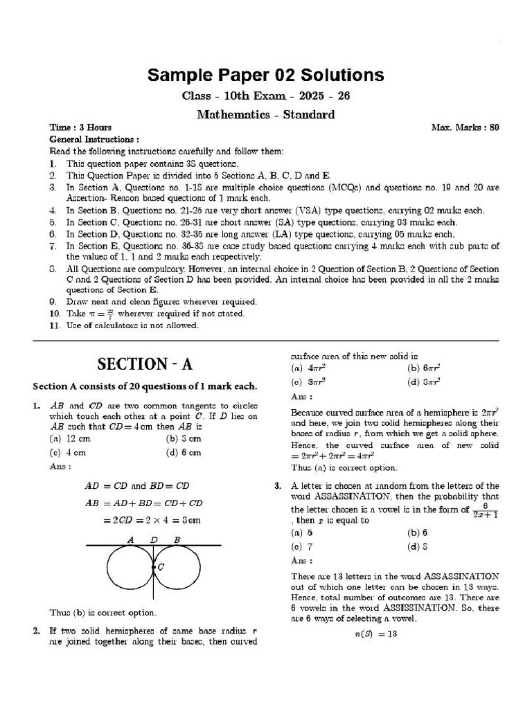 Maths Sample Paper 2 | PDF