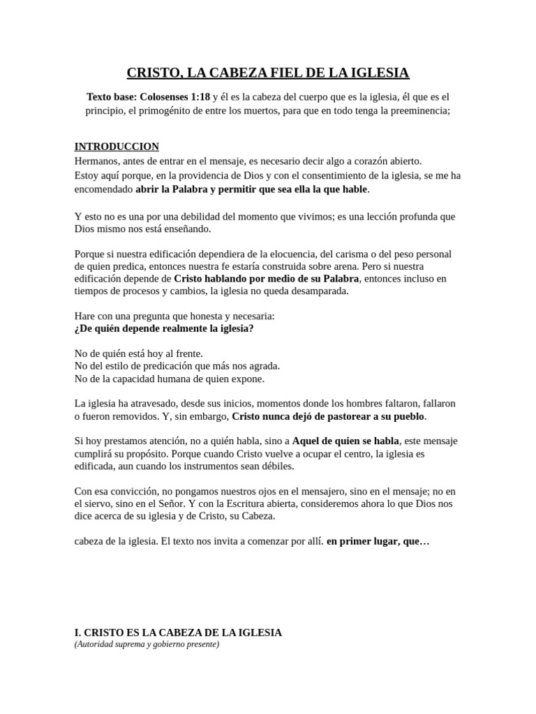 Cristo, Cabeza y Fundamento de la Iglesia | PDF | Cristo (título ...