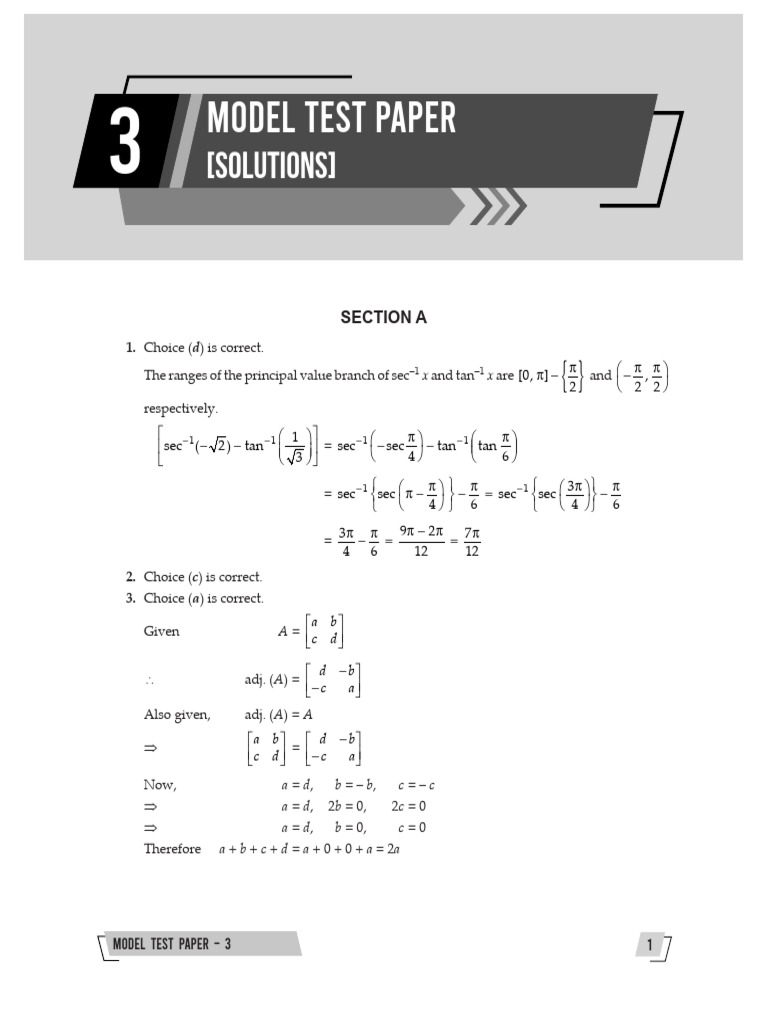 Mathematics Model Test Paper 3 | PDF | Euclidean Vector | Algebra