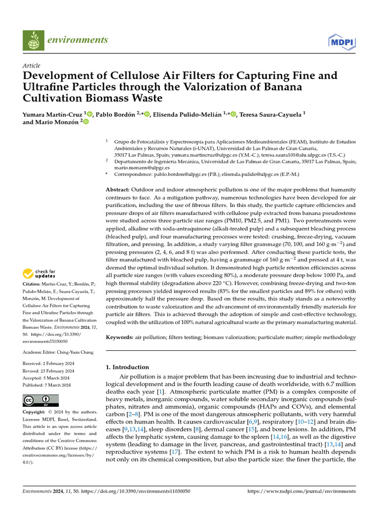 Cellulose Air Filters from Banana Waste | PDF | Filtration | Pulp (Paper)