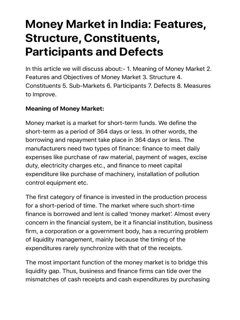 Overview of India's Money Market System | PDF | Money Market | Reserve ...