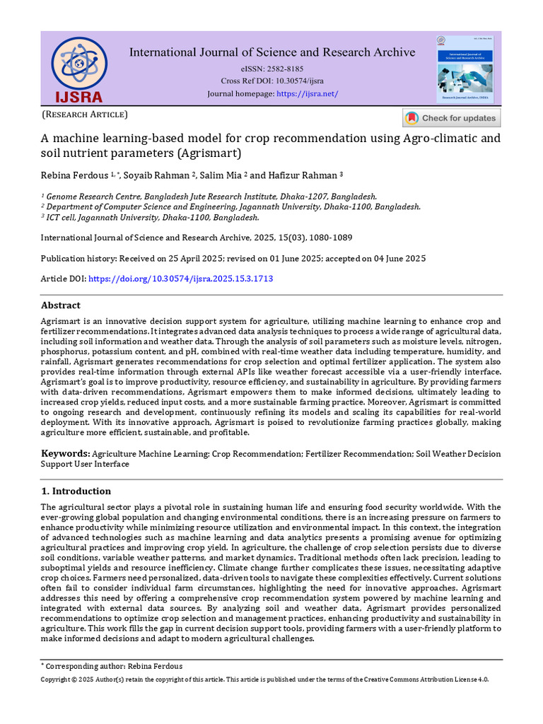 A Machine Learning-Based Model For Crop Recommendation | PDF | Support ...