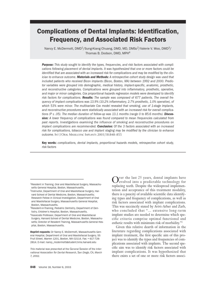 Dental Implant Complications Study | PDF | Dental Implant | Medical ...