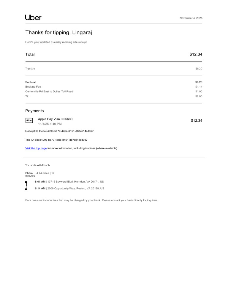 Apple Pay Ride Receipt - November 2025 | PDF
