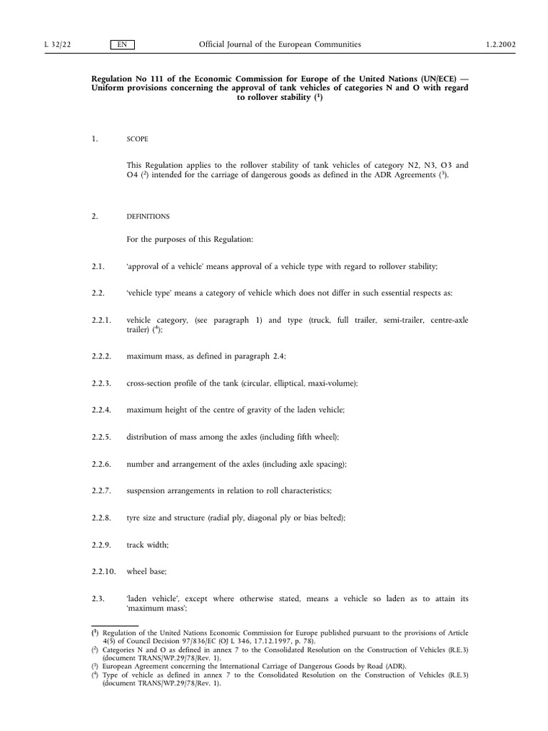 UN Regulation on Tank Vehicle Stability | PDF | Trailer (Vehicle ...