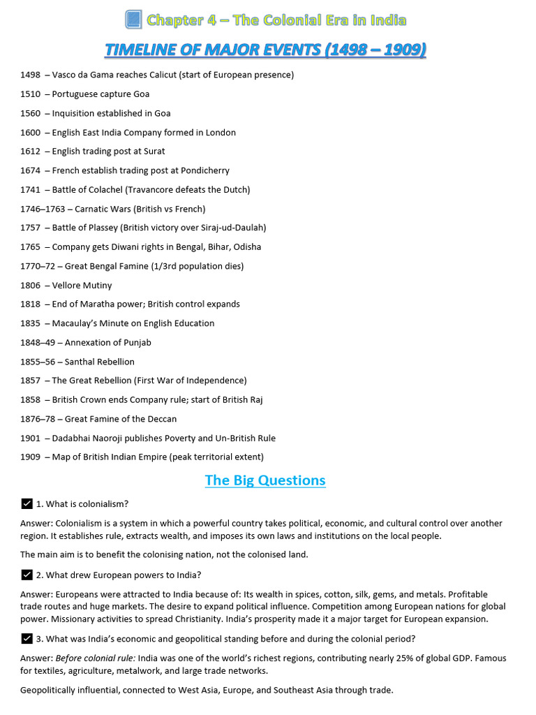 Key Events in India's Colonial History | PDF | British Empire