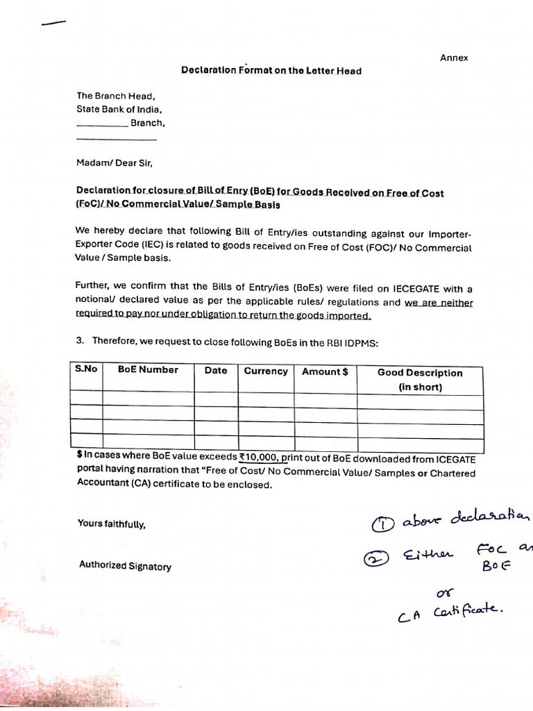 Declaration For Closure of Be On Letter Head | PDF