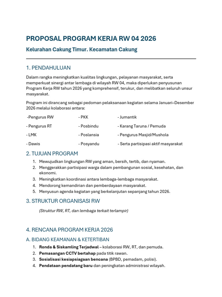 Program Kerja RW 04 Cakung Timur 2026 | PDF