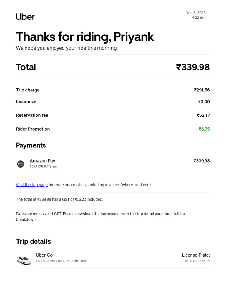 Uber Ride Invoice for Dec 8, 2025 | PDF