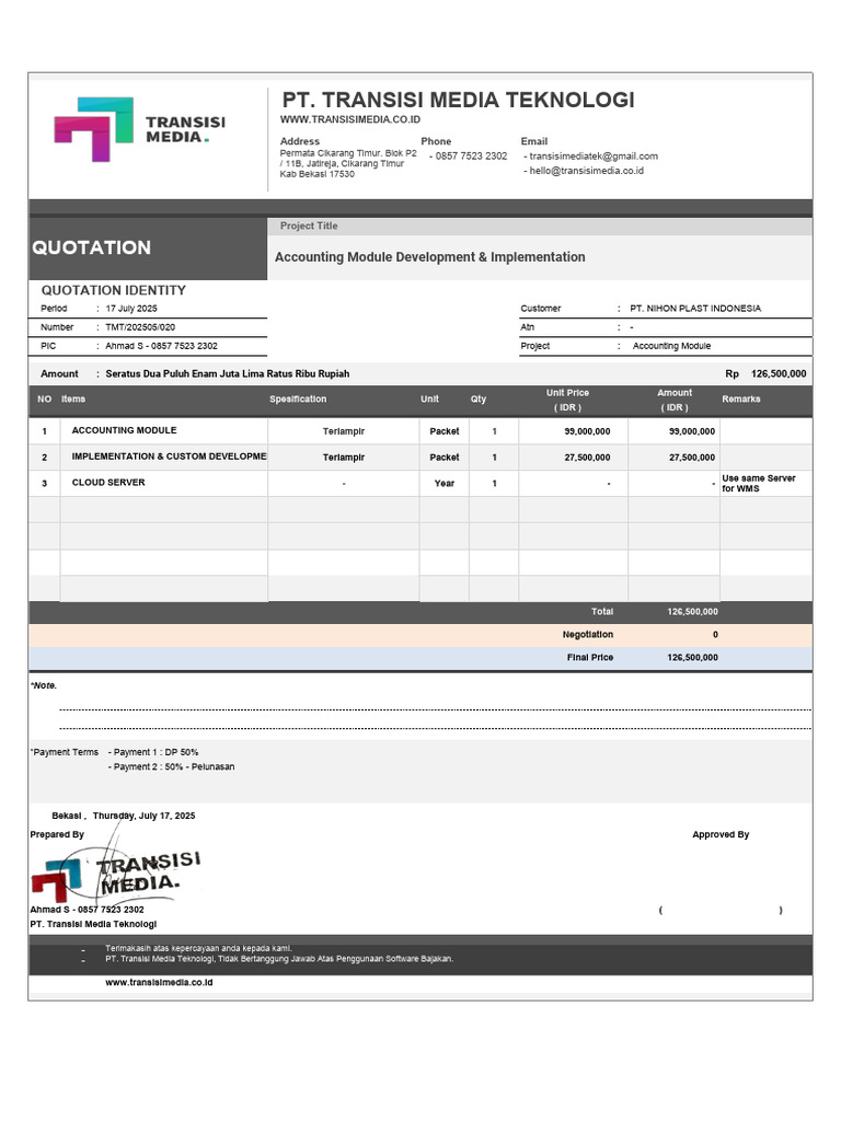 Accounting Module Quotation for NPI | PDF | Indonesian Rupiah ...