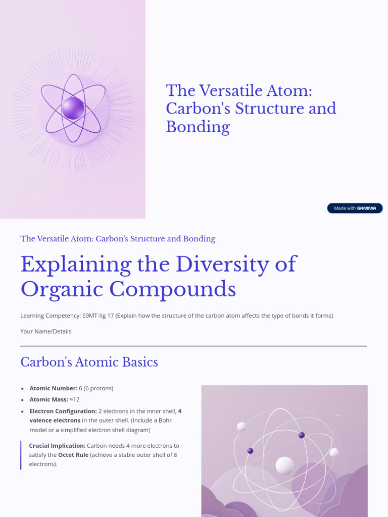 The Versatile Atom Carbons Structure and Bonding | PDF | Chemical Bond ...
