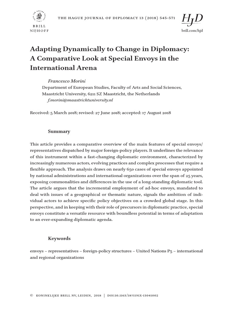 Special Envoys in Modern Diplomacy | PDF | Diplomacy | United Nations