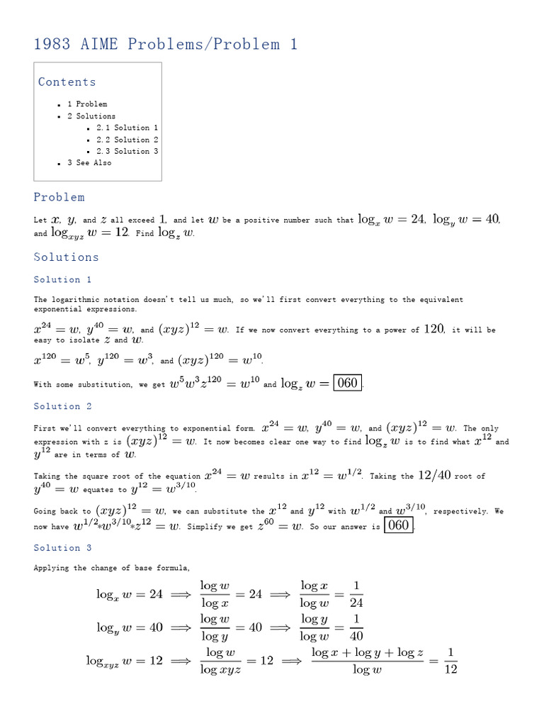 1983 AIME Problem 1 Solutions | PDF | Circle | Complex Number