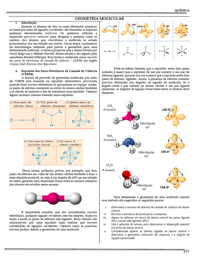 Geometria Molecular e VSEPR: Guia Completo | PDF | Moléculas | Ligação ...