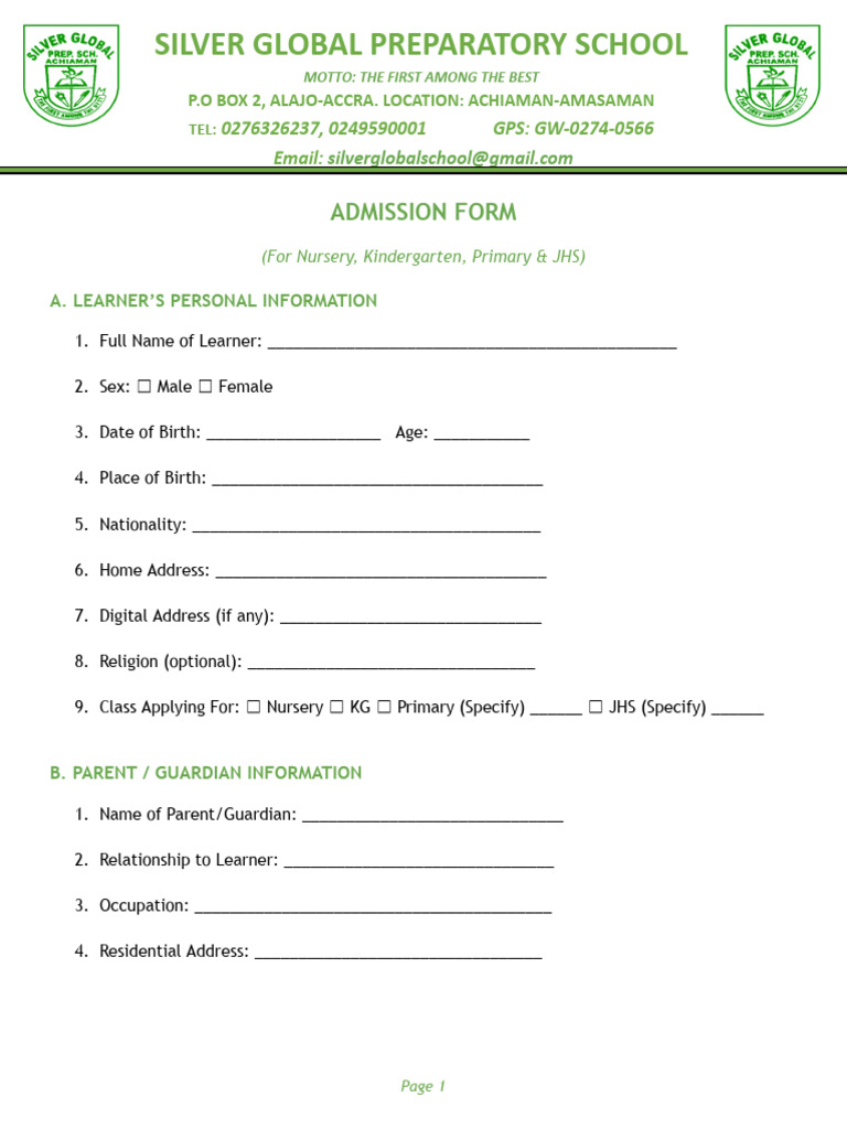 Admissions Form | PDF