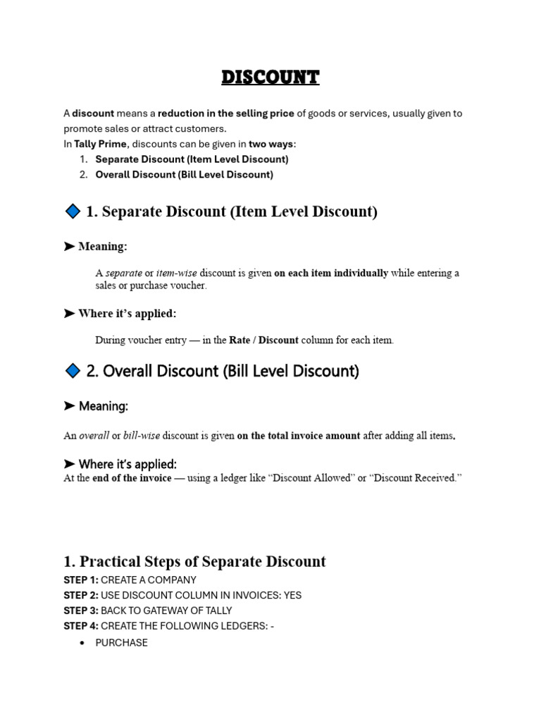 Tally Prime Discount Management Guide | PDF