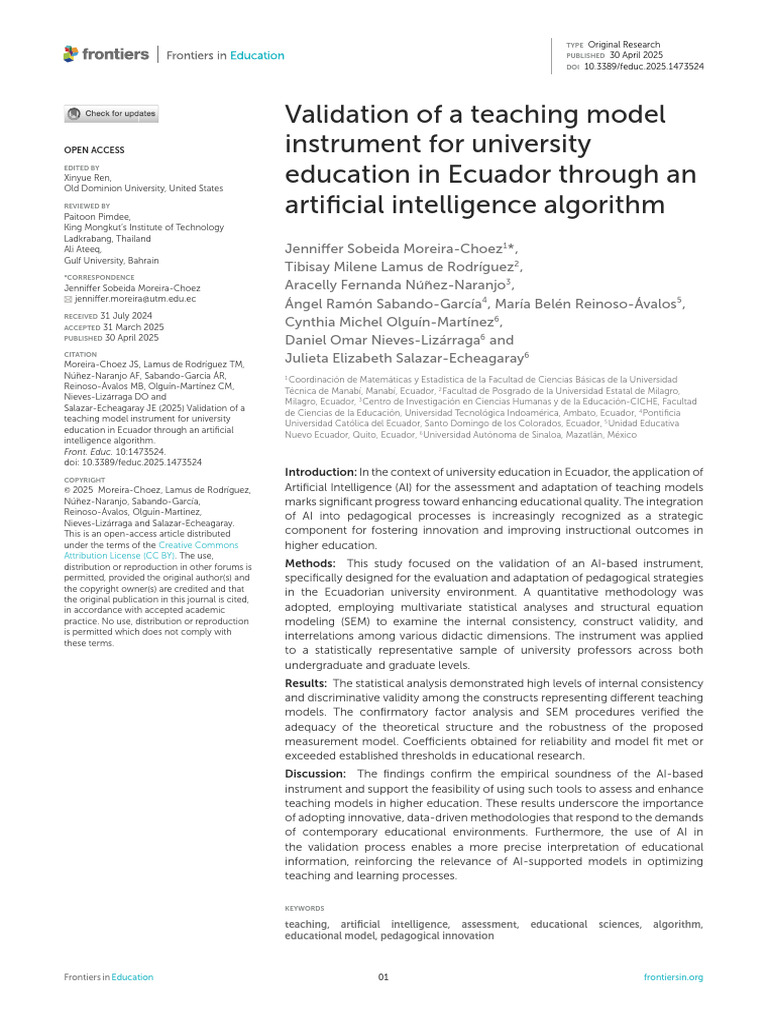 AI-Driven Validation of Teaching Models in Ecuador | PDF ...