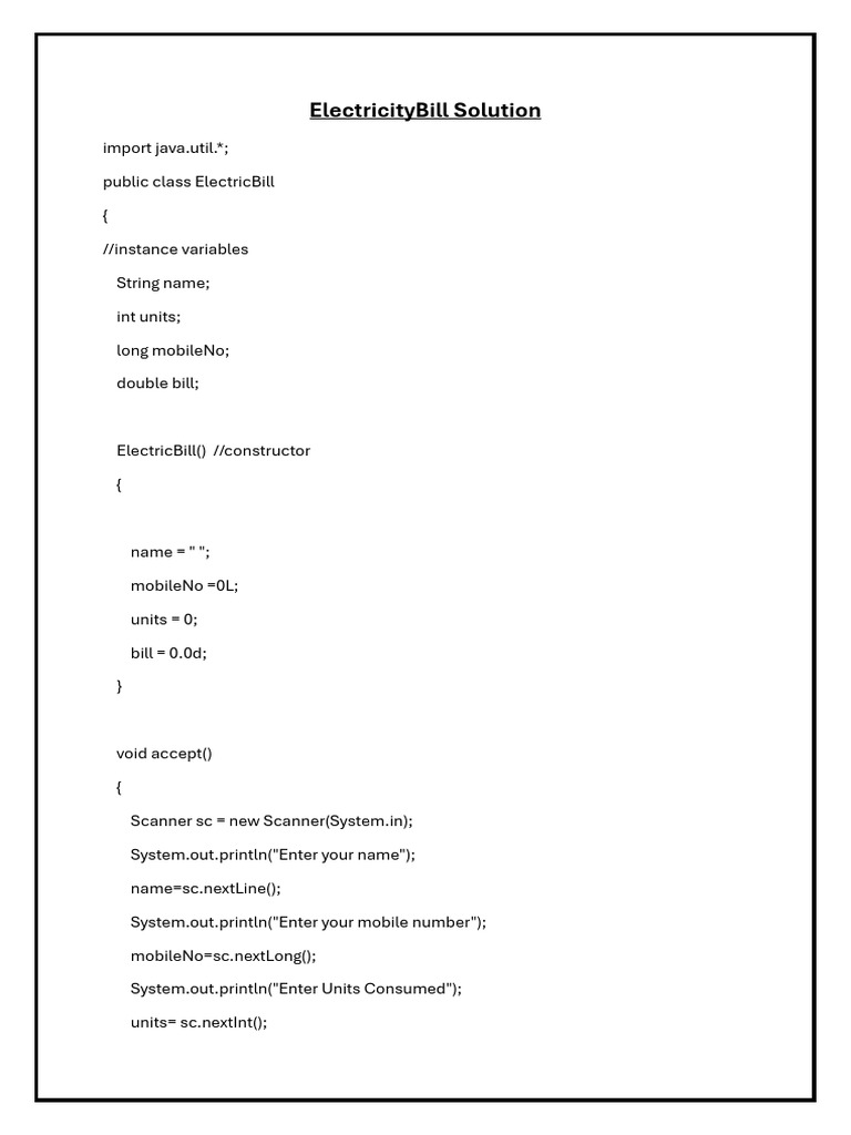 Java Electricity Bill Calculator | PDF