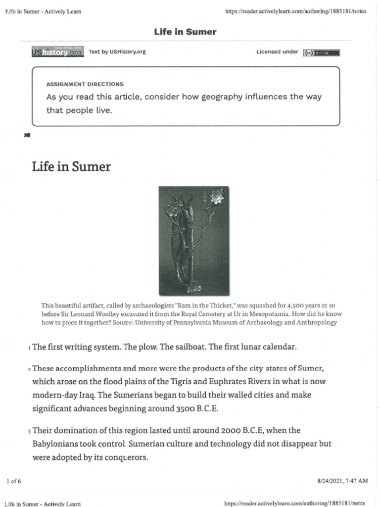 Life in Sumer Reading | PDF