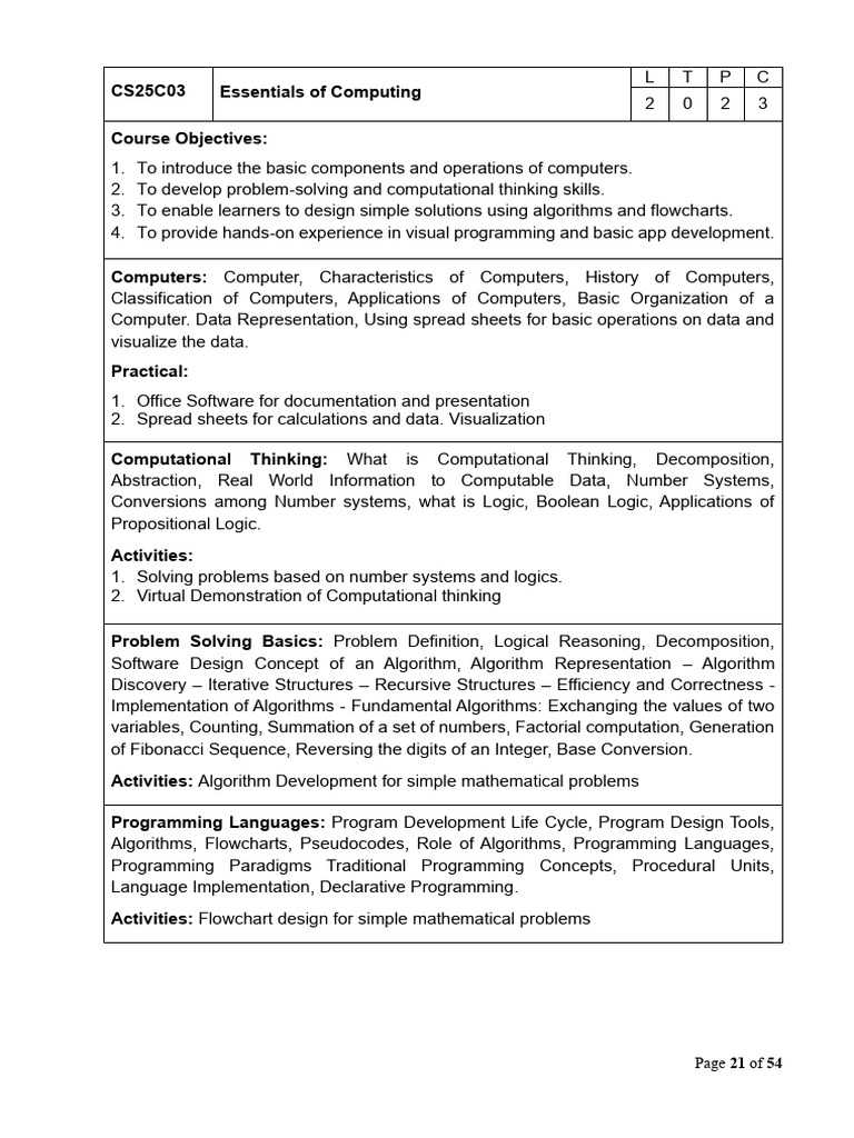 BE CSE CS25C03 | PDF | Algorithms | Computer Programming