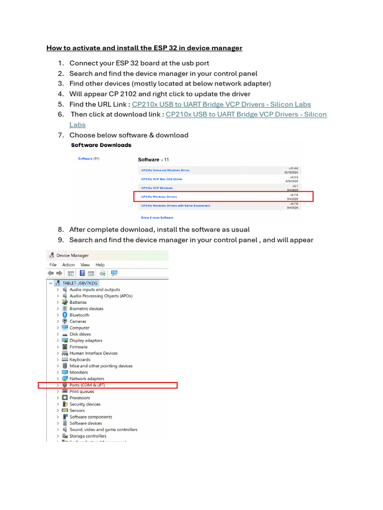 Install ESP32 in Device Manager Guide | PDF