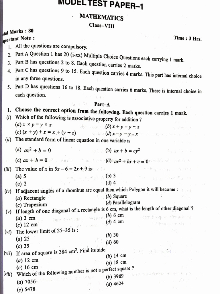 Model Test Paper 1 (Class 8) | PDF