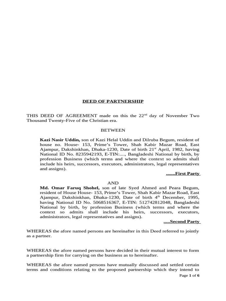 Partnership Agreement for Dapper’s World | PDF | Partnership | Balance ...