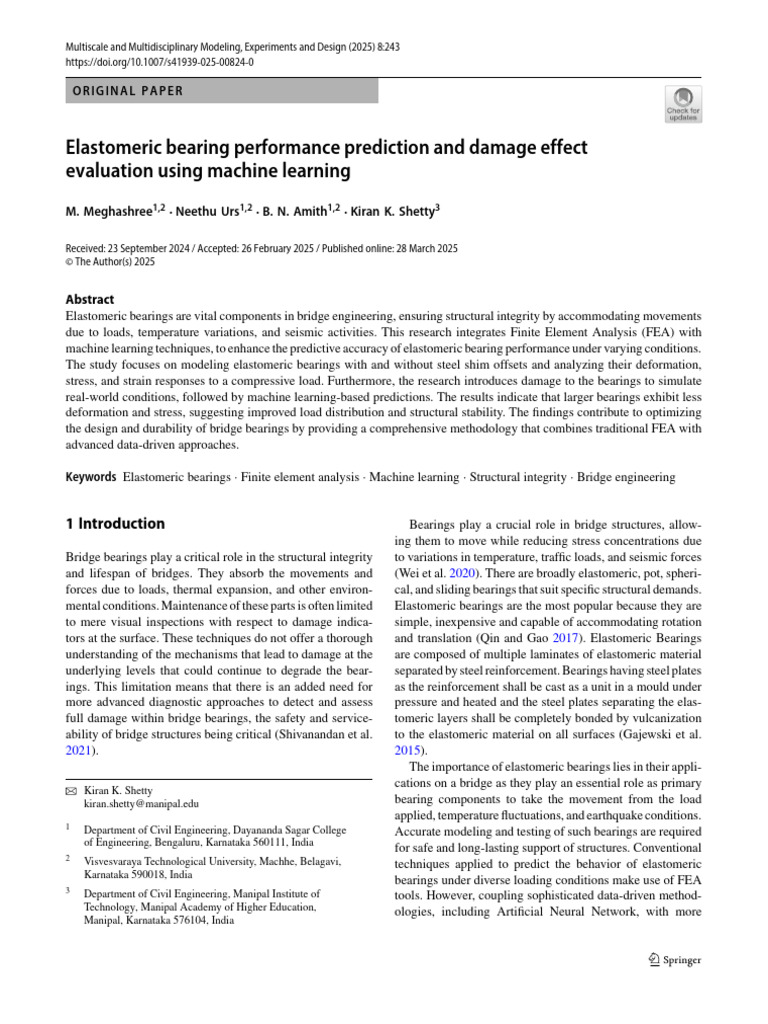 Machine Learning in Elastomeric Bearing Analysis | PDF | Deformation ...