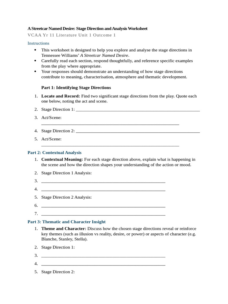 Stage Direction Analysis A Streetcar Nmaed Desire | PDF