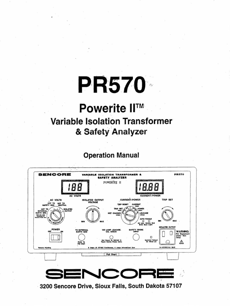 Sencore Pr570 Variable Isolation Transformer Safety Analyzer Sm | PDF