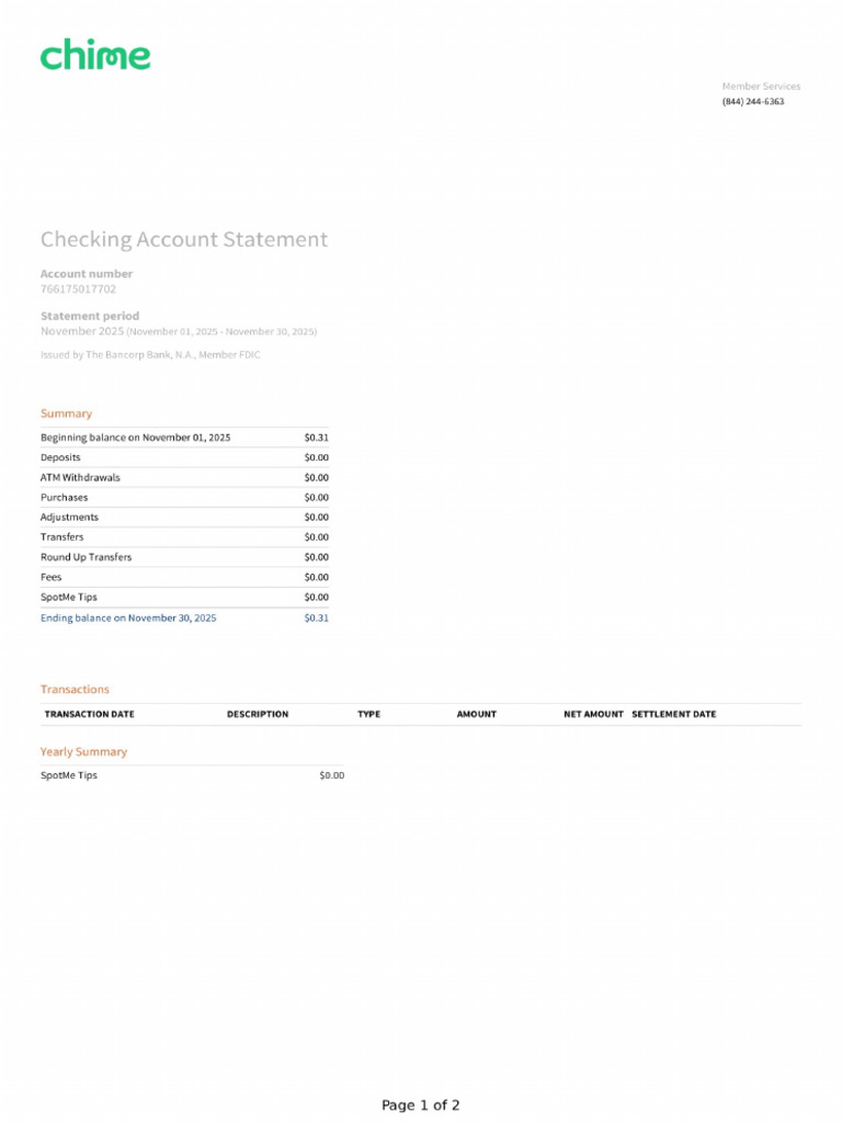 Chime Statement | PDF