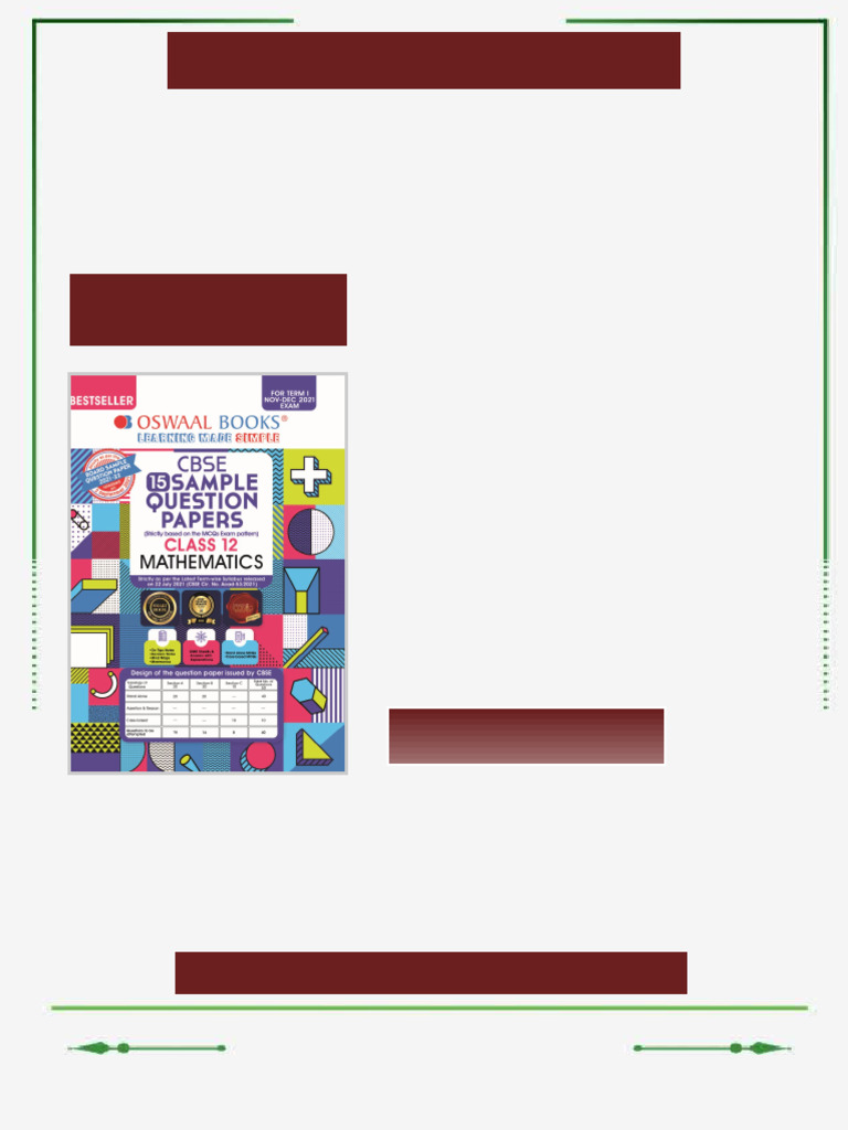 Oswaal CBSE Sample Question Paper Class 12 Mathematics Book (For Term I ...