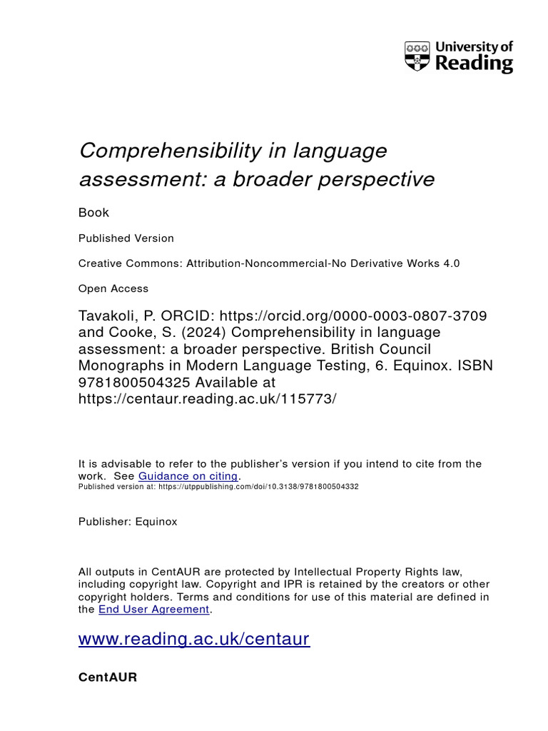 Comprehensibility in Language Assessment | PDF | Linguistics | Accent ...