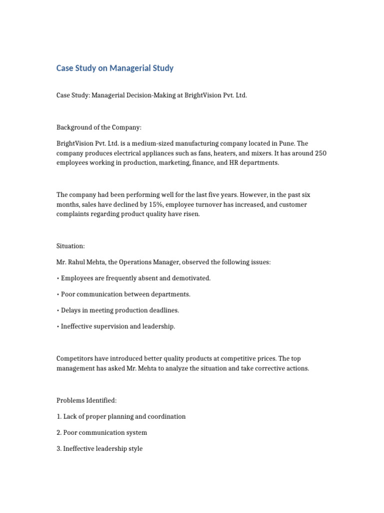 Managerial Decision-Making Case Study | PDF | Leadership | Motivation