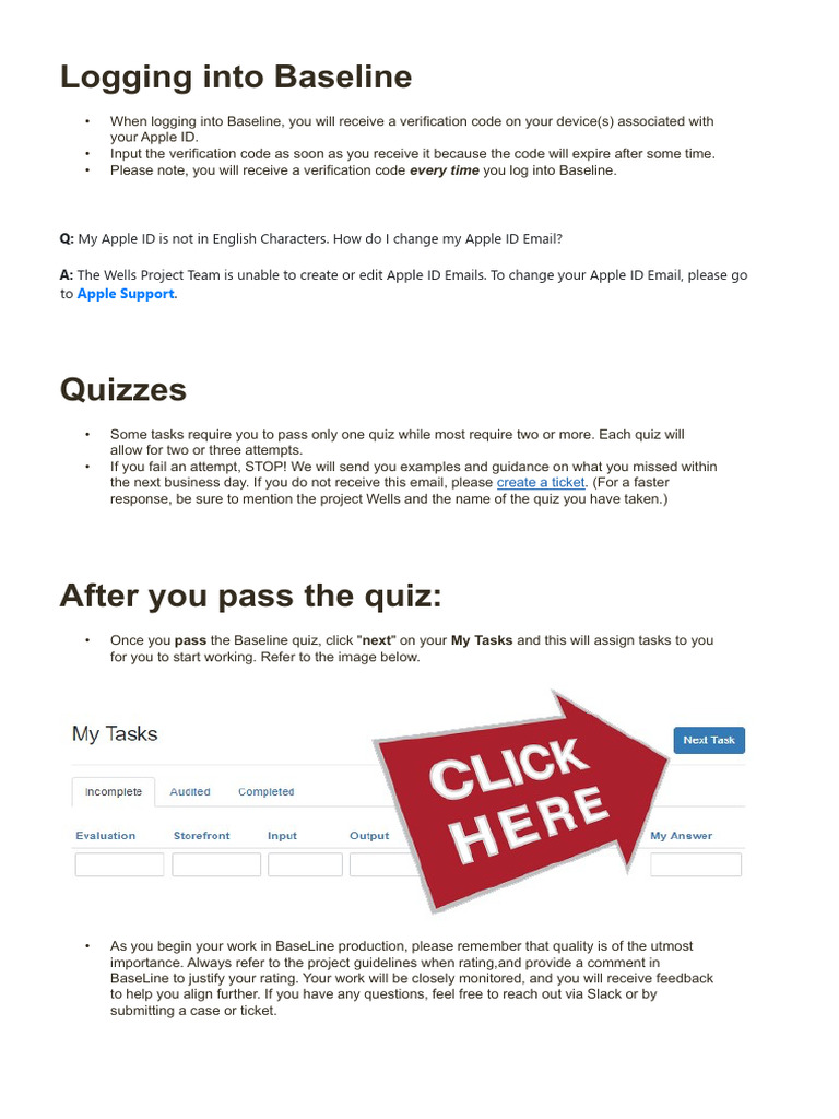 Baseline Login and Quiz Instructions | PDF